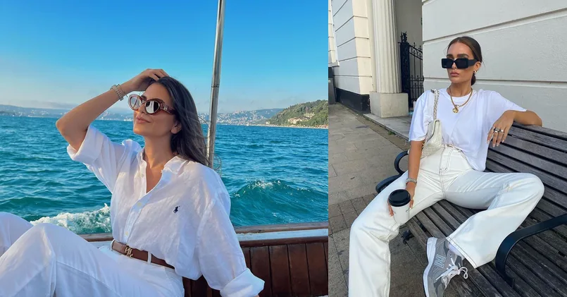 all white outfit, photo collage