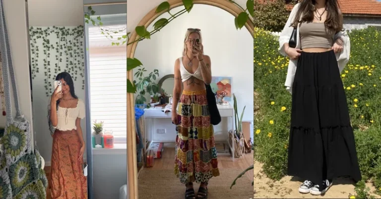 maxi skirt outfits, photo collage