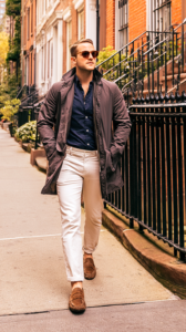 Cole Ashford, contributing author at Joliely, wearing a trench coat on a New York City street