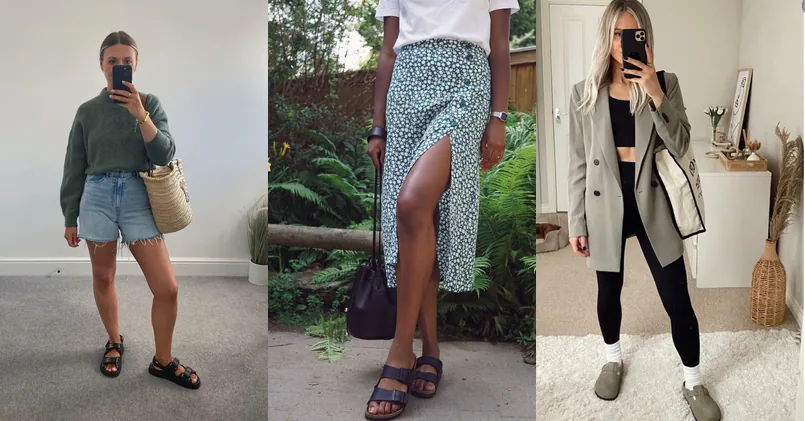 birkenstock outfits, photo collage