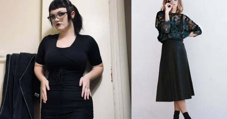 Corporate Goth Outfits I Pass at a Desk 3 corporate goth outfits, photo collage