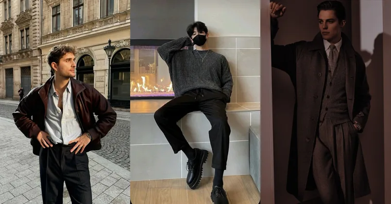 dark academia fashion men, photo collage