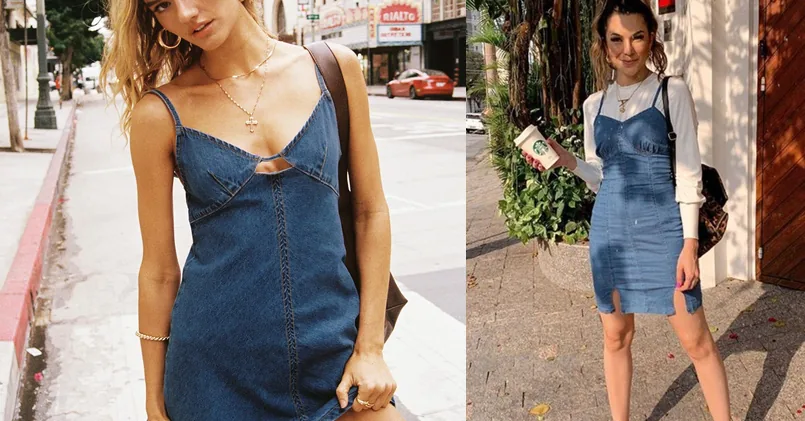 denim dress outfit, photo collage