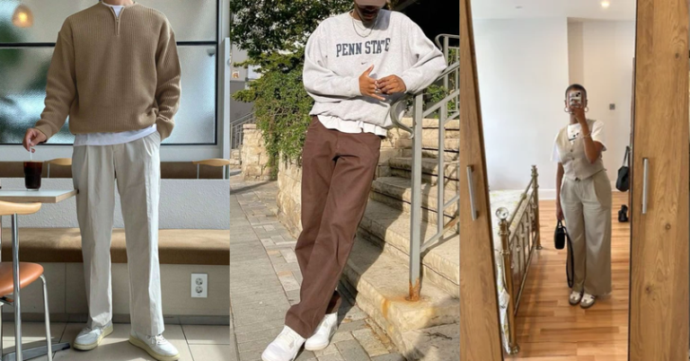 Casual mens fashion collage with everyday outfit combinations