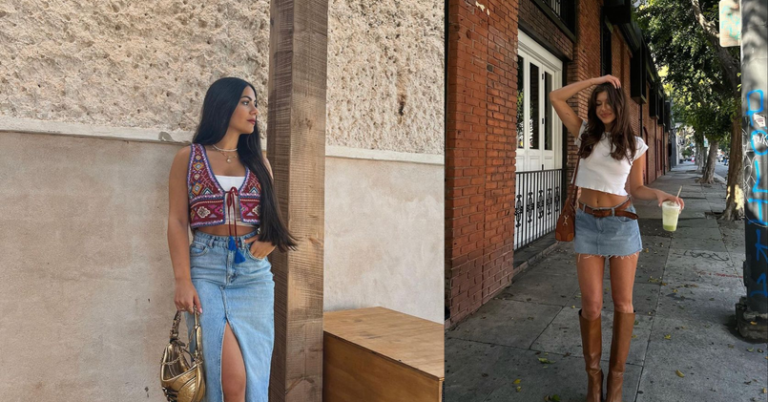Denim Skirt Outfits: Styling Ideas by Season 9 Denim skirt outfits collage showing seasonal styling ideas