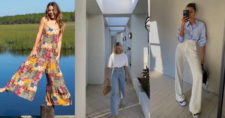 Wide Leg Pants Outfit I Cut at the Waist 8 Wide leg pants outfit collage: palazzo, denim, and tailored trousers