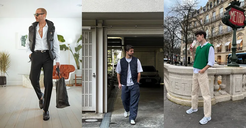 mens fashion with vest, photo collage